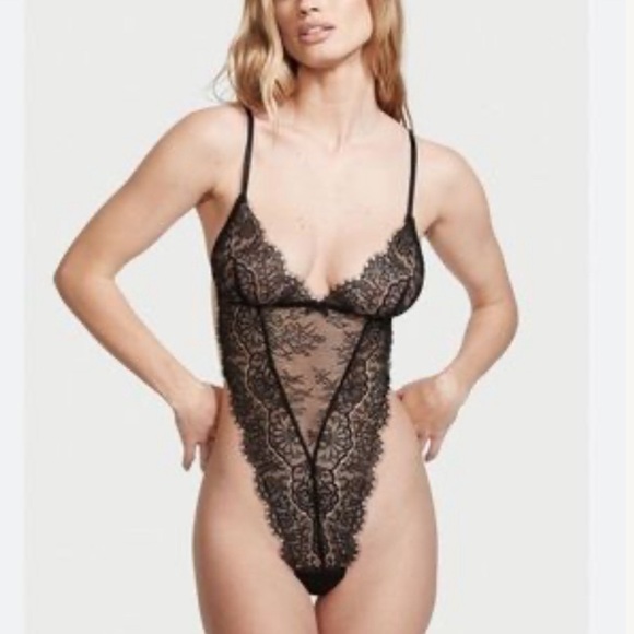 BNWT VICTORIA’S SECRET UNLINED CORDED BLACK LACE TEDDY LINGERIE SIZE LARGE - Picture 4 of 9